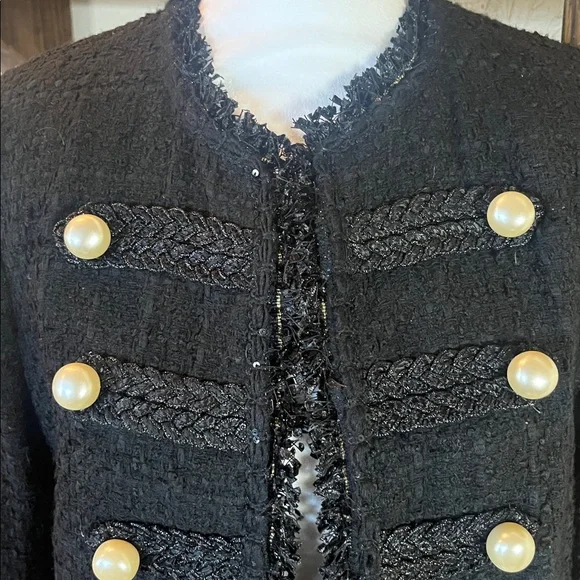 Zara Black Tweed Military Style Open Jacket, size M - Picture 2 of 9